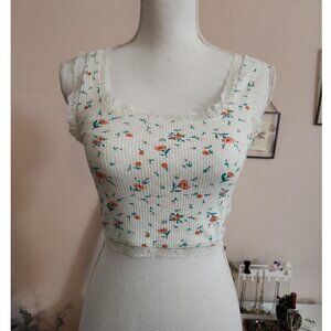 Crop Tank Top Floral Lace Lined